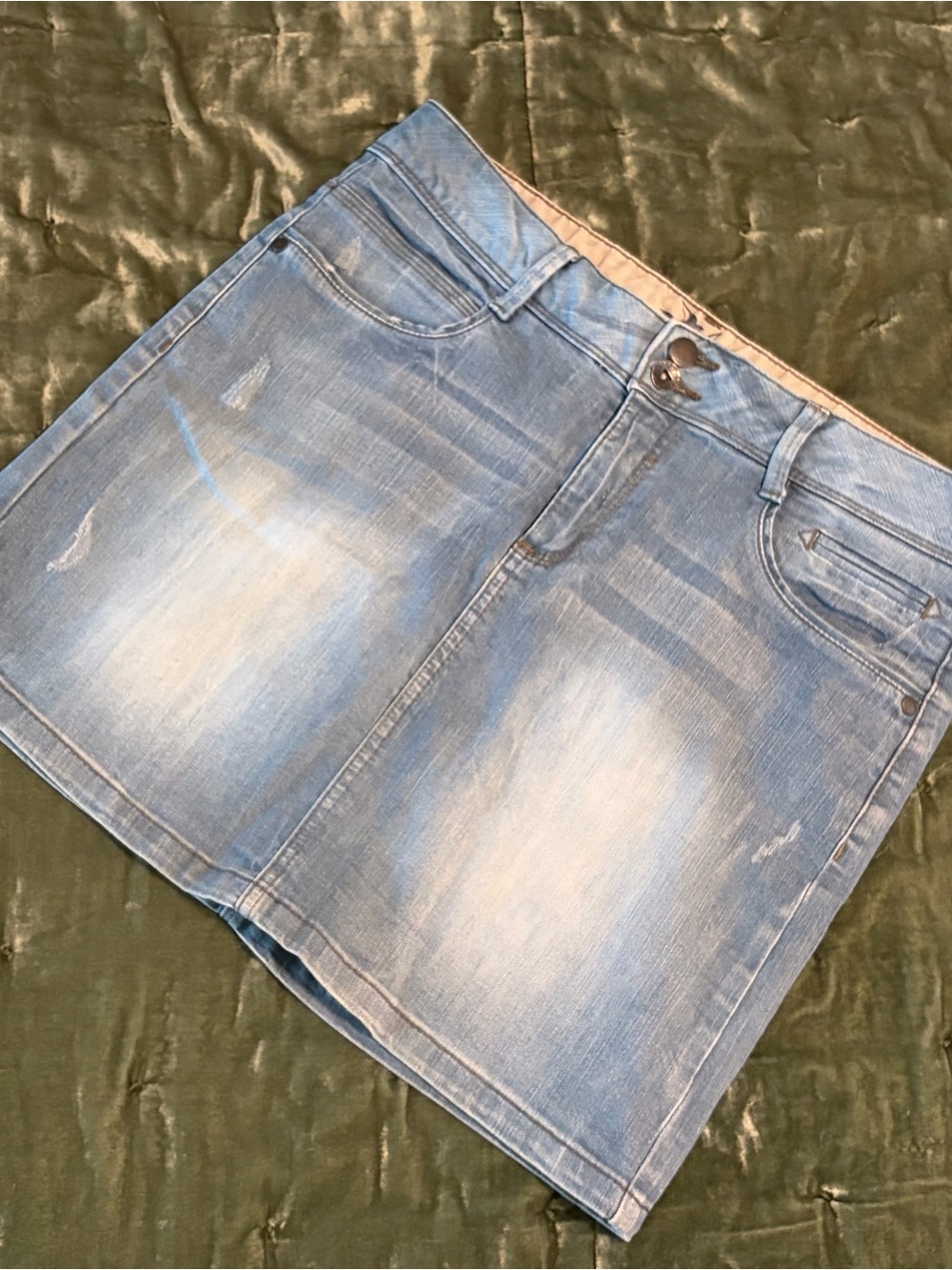 Promod Light Blue Denim Distressed Skirt #1149